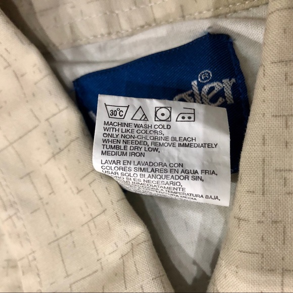 Vintage Wrangler Pearl Snap Shirt Aztec Bull Rider Size XL Short Sleeve Tan - Picture 5 of 5